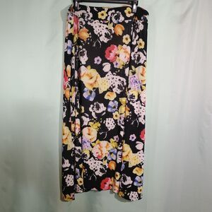 Women’s Black Floral Maxi Skirt – Long Flowing Garden Print Boho Skirt